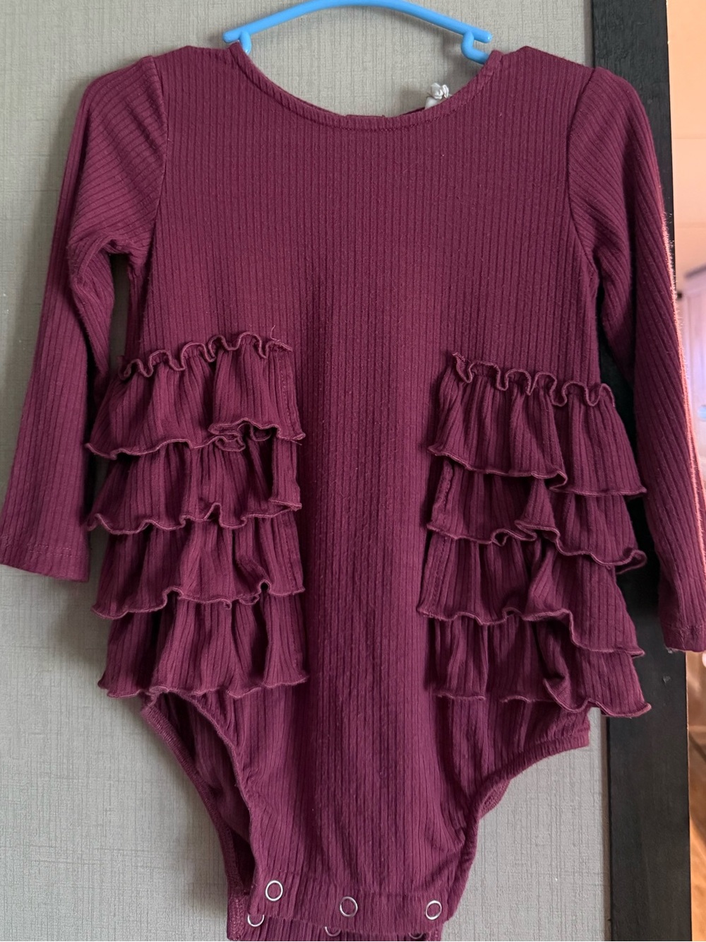 Kate Quinn | Girls' Burgundy Ruffle Long-Sleeve One-Piece Bodysuit
